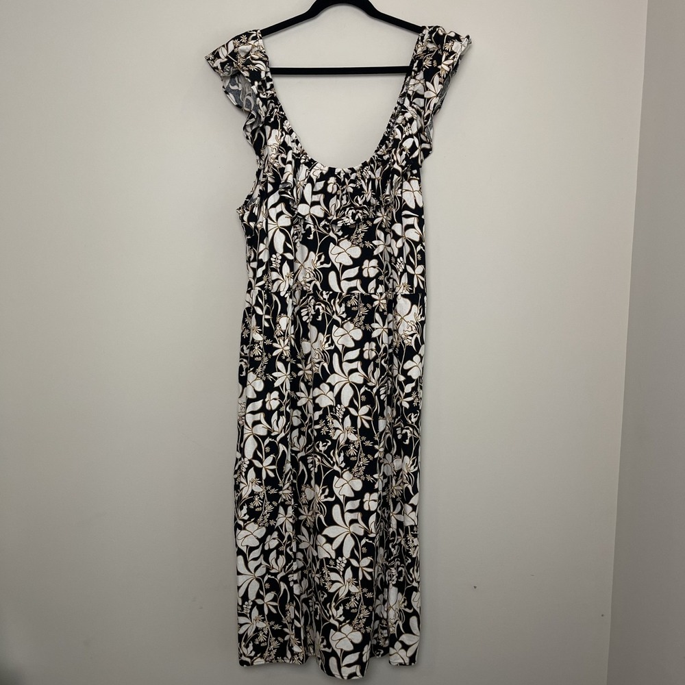 Ava & Viv Floral Boho Ruffle Strap Sundress Linen BlendMidi‎ Dress Women's Sz 2X